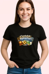 Tricou Contabil Certificat Medalie Si Calculator V1, din bumbac 100%, tricou negru Dama | Barbat