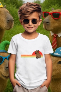 Tricou copii Capybara - Rasarit retro - Img 3