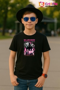 Tricou copii cu formatia BLACKPINK AUTOGRAF ROSU , din bumbac 100% - Img 5