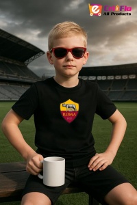 Tricou copii cu logo stema AS Roma Italia, din bumbac 100% - Img 4