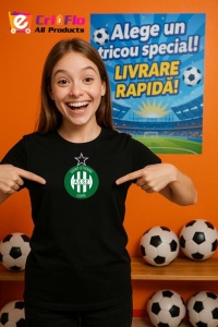 Tricou copii cu logo stema AS Saint-Étienne Franta, din bumbac 100% - Img 6