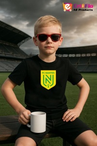 Tricou copii cu logo stema FC Nantes Franta, din bumbac 100% - Img 4