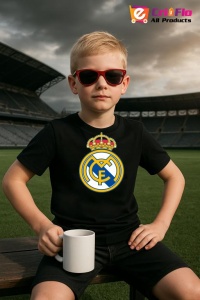 Tricou copii cu logo stema Real Madrid CF Spania, din bumbac 100% - Img 4