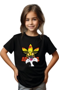Tricou copii din bumbac 100% Friendly Tweety si Sylvester, cu imprimeu pentru copii, îmbrăcăminte confortabilă, modă copii, cadou ideal - Img 2