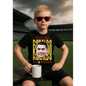 Tricou Copii din bumbac cu fotbalistul Cristiano Ronaldo-Al-Nassr FC - Img 3