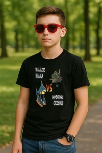 Tricou Copii Tralalelo Tra la la Tralalero Tralala Brainrot Meme Bombardino Crocodilo Italian T-Shirt - Img 5
