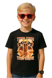 Tricou Copii Tralalelo Tra la la Tung Tung Tung Sahur - Italian Brainrot, Funny Baseball Bat T-Shirt - Img 4