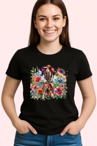 Tricou Country dress floral tattooed woman, femeie cu rochie country si tatuaje florale, Copii | Dama | Barbat , tricou negru - Img 3