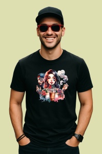 Tricou Couple with iced coffee, cuplu band cafea cu gheata, Copii | Dama | Barbat , tricou negru - Img 3