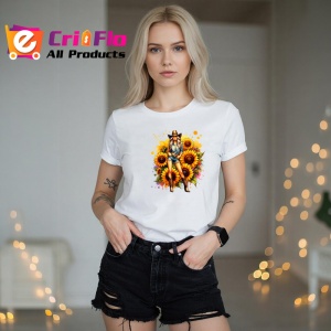 Tricou cowgirl pose sunflowers background, cowgirl cu fundal floarea soarelui, Copii | Dama | Barbat - Img 10