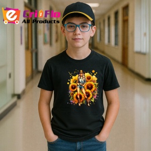 Tricou Cowgirl pose sunflowers background, cowgirl cu fundal floarea soarelui, Copii | Dama | Barbat , tricou negru - Img 5