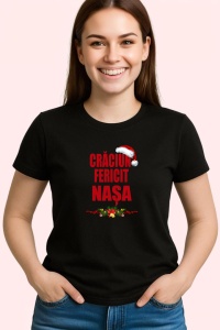 Tricou Craciun Fericit Nasa Decor, din bumbac 100%, tricou negru, Dama | Barbat - Img 2