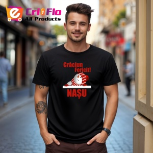Tricou Craciun Fericit Nasu Model Trei, din bumbac 100%, tricou negru, Dama | Barbat - Img 2