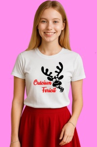 Tricou Craciun Fericit Ren 1, din bumbac 100% Copii | Dama | Barbat