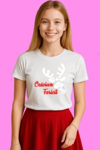 Tricou Craciun Fericit Ren 2, din bumbac 100% Copii | Dama | Barbat - Img 2