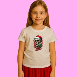 Tricou Craniu Cu Caciula De Craciun Si Rotativa Colorata, din bumbac 100%, tricou alb, Copii | Dama | Barbat - Img 2