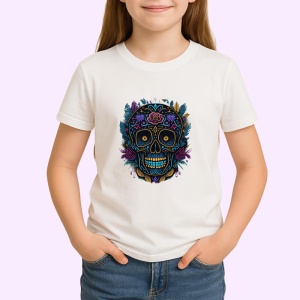 Tricou Craniu decorat in albastru si violet fundal artistic Copii | Dama | Barbat - Img 4