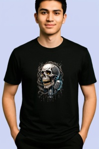 Tricou Craniu Microfon Rock Hardcore, Copii | Dama | Barbat, culoare negru - Img 2
