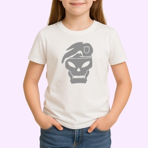 Tricou Craniu Militar Cu Bereta Neagra, din bumbac 100% , tricou alb pentru Copii | Dama | Barbat - Img 2