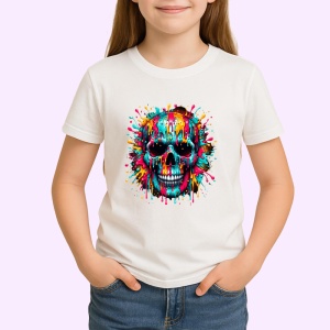 Tricou Craniu multicolor cu fundal exploziv graffiti Copii | Dama | Barbat