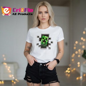 Tricou Creeper Minecraft Funny, din bumbac 100%, tricou alb, Dama | Barbat - Img 5