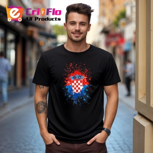 Tricou Croatia Steag Splash Art, Copii | Dama | Barbat, culoare negru - Img 5