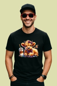Tricou Cute baby cow milkshake, vitel adorabil cu milkshake, Copii | Dama | Barbat , tricou negru - Img 3