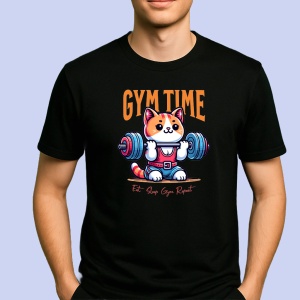 Tricou Cute Cat Gym Time Graphic Negru, Copii | Dama | Barbat - Img 2