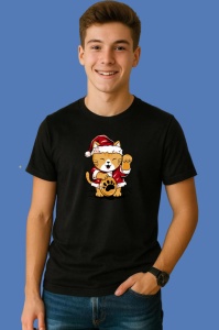 Tricou Cute Cat Santa, din bumbac 100% Copii | Dama | Barbat