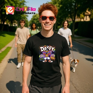 Tricou Daffy boom violet vibes cu sneakers cool Copii | Dama | Barbat, negru - Img 5