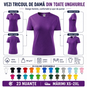 Tricou damă basic clasic din bumbac 100%, cambrat, 23 culori, XS - 2XL - Img 8