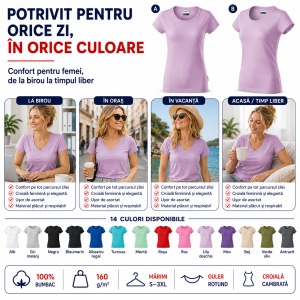 Tricou Damă Bumbac 100%, Croială Cambrată, Guler Rotund, Material Confortabil, 14 Culori, Mărimi S–3XL - Img 4