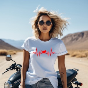 Tricou dama bumbac personalizat pentru femei Ritmul inimii Traiesc si iubesc motocicletele - Cadou - Img 1