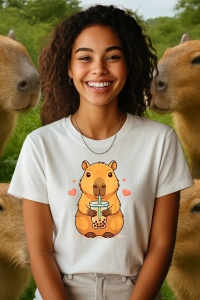 Tricou dama CapyBara - bea cafea