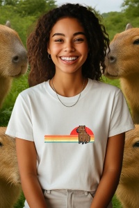 Tricou dama CapyBara - Rasarit retro