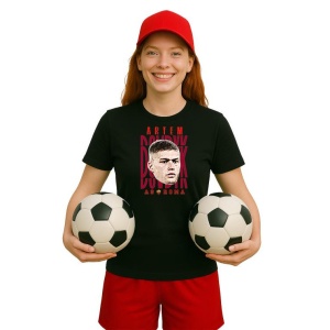 Tricou Dama cu fotbalistul Artem Dovbyk-AS Roma din bumbac 100% - Img 3