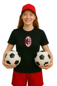 Tricou dama cu logo stema AC Milan Italia , din bumbac 100% - Img 2