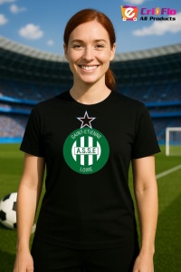 Tricou dama cu logo stema AS Saint-Étienne Franta , din bumbac 100% - Img 5