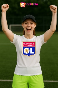 Tricou dama cu logo stema Olympique Lyonnais Franta , din bumbac 100% - Img 9