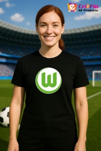 Tricou dama cu logo stema VfL Wolfsburg Germania , din bumbac 100% - Img 6