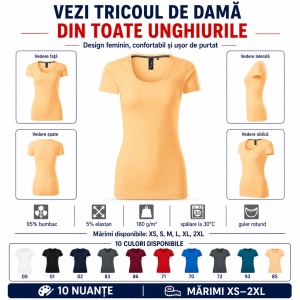 Tricou Damă Elastic cu Decolteu Adânc, Croială Slim Fit, 95% Bumbac, 5% Elastan, 10 Culori, XS–2XL - Img 5
