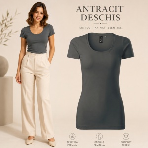 Tricou Damă Elastic cu Decolteu Adânc, Croială Slim Fit, 95% Bumbac, 5% Elastan, 10 Culori, XS–2XL - Img 15