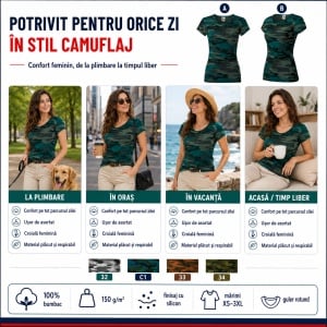 Tricou damă Malfini Camo Pure C22 – 100% bumbac, croială cambrată, imprimeu camuflaj - Img 4