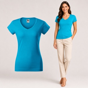 Tricou damă Malfini cu guler în V, 100% bumbac, croială feminină, 13 culori disponibile - Img 21