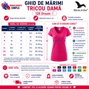 Tricou Damă Malfini Dream 128 cu Guler V – Slim Fit, 95% Bumbac, 14 Culori, XS-3XL - Img 3
