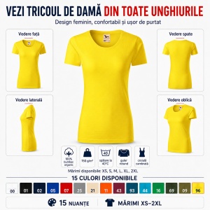 Tricou Damă Malfini Native GOTS 174 – 100% Bumbac Organic, Croială Cambrată, Guler Rotund, 15 Culori - Img 7