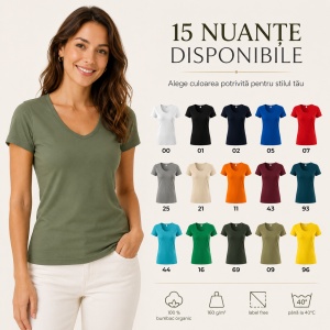 Tricou Damă Malfini Origin GOTS 172 – 100% Bumbac Organic, Croială Cambrată, 15 Culori, XS–2XL