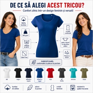 Tricou Damă Malfini Viper Free F61 – 100% Bumbac, Croială Cambrată, Guler Rotund, 8 Culori - Img 2