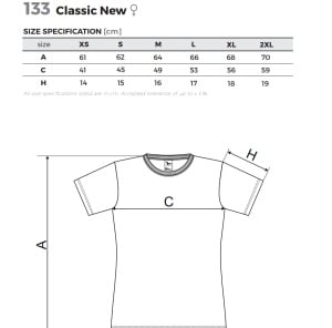 Tabel marimi dimensiuni tricou personalizat dama