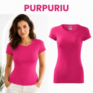 Tricou Damă Slim Fit Elastic, 95% Bumbac și 5% Elastan, Guler Rotund, Mâneci Scurte, 14 Culori, XS–2XL - Img 24